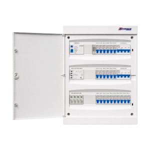 Tablou electric rezidențial trifazat cu releu de monitorizare faze, pentru cărămida, 22 circuite monofazate și 2 circuite trifazate, cu sonerie și protecție diferențială, IP40, SCHRACK - Img 2
