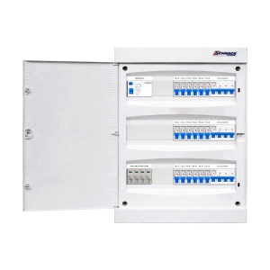 Tablou electric rezidențial trifazat fără releu de monitorizare faze, pentru gipscarton, 18 circuite monofazate și 3 circuite trifazate, cu sonerie și protecție diferențială, IP40, SCHRACK - Img 2