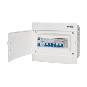 Tablou electric rezidențial monofazat, 6 circuite, încastrat cărămidă, cu sonerie și protecție diferențială, IP40, SCHRACK