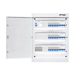 Tablou electric rezidențial trifazat fără releu de monitorizare faze, aparent, 18 circuite monofazate și 3 circuite trifazate, cu sonerie și protecție diferențială, IP40, SCHRACK - Img 2