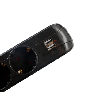 Prelungitor Spacer Schuko 5P-1.8m USB Negru - Img 3