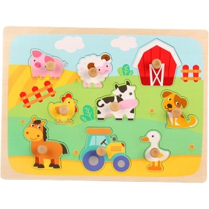 Puzzle Montessori din Lemn, 3D, 0-3 Ani, Model Ferma