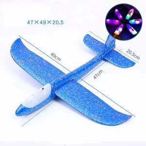 Avion Planor cu Pilot, Din Polistiren, Cu Lumini pe Toata Lungimea, 47 cm, Albastru - Img 3