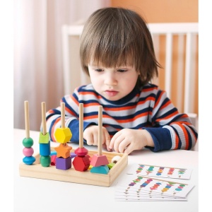 Jucarie Montessori de Sortat, din Lemn, Forme Geometrice,+3 Ani, 25 de Piese, 21.5 x 16 x 3 - Img 2