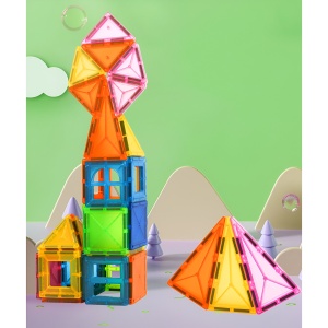 Set 88 Piese Magnetice de Constructie, Piese 5.5 cm, Magnetic Tiles, Forme Geometrice, 3 Ani - Img 3