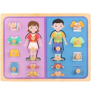 Puzzle Montessori din Lemn, 3D, 0-3 Ani, Model Imbracaminte