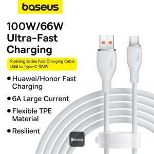 Cablu alimentare si date Baseus Pudding Series, FastCharging Data Cable , USB la USB Type-C100W, 1.2m, alb