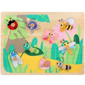 Puzzle Montessori din Lemn, 3D, 0-3 Ani, Model Insecte