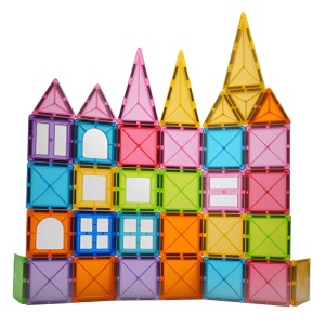 Set 88 Piese Magnetice de Constructie, Piese 5.5 cm, Magnetic Tiles, Forme Geometrice, 3 Ani