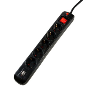 Prelungitor Spacer Schuko 5P-1.8m USB Negru