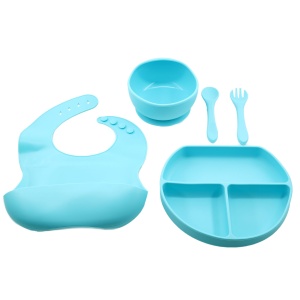 Set 5 piese diversificare bebelusi si copii din silicon, albastru