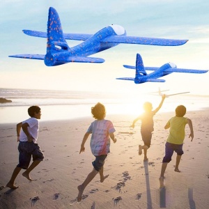 Avion Planor cu Pilot, Din Polistiren, Cu Lumini pe Toata Lungimea, 47 cm, Albastru - Img 2