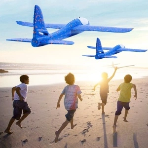 Avion Planor cu Pilot, Din Polistiren, Cu Lumini pe Toata Lungimea, 47 cm, Albastru - Img 2