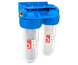 Filtru apa dublu cu sita/carbune 2x1"x10" - Img 2