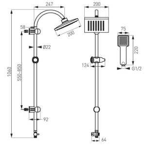 SET BARA DUS FIX CU PARA DUS MOBILA SQUERTO CROM NP22 - Img 2