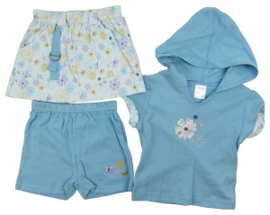 Set 3 piese (tricou,pantaloni scurti,fusta) bebe fete, Primii Pasi, S21061 bleu 12-18 luni