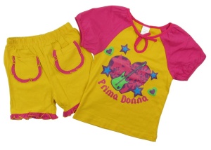 Set 2 piese tricou si pantaloni scurti fete, Primii Pasi, S25277 galben 2 ani
