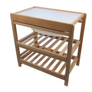 Set masa imbaiat si infasat bebe, 83x50x84cm, lemn masiv de fag si saltea infasat, Primii Pasi, MI02+SIBHD01-gri