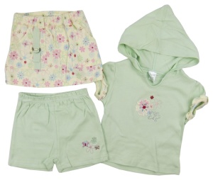 Set 3 piese (tricou,pantaloni scurti,fusta) bebe fete, Primii Pasi, S21061 bleu 12-18 luni - Img 2
