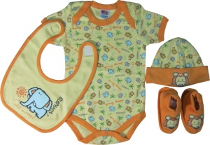 Set cadou bebe 4 piese, galben, Primii Pasi, 0-6L