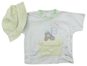 Set 2 piese tricou si palarie baieti, Primii Pasi, S2411 bleu 12-18luni - Img 2