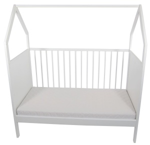 Patut bebe, forma casuta, baldachin, dimensiune saltea 60x120 cm, structura din lemn masiv de fag Primii Pasi, PLC13 roz - Img 2