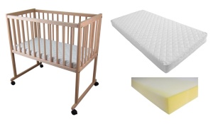 Set Patut mic bebe 2-in-1, lemn fag, 80x40 cm, Primii Pasi, PL04 natur + Saltea burete 7cm