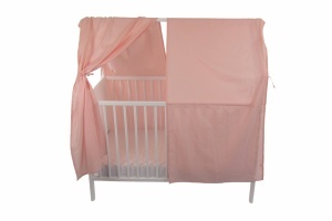 Patut bebe, forma casuta, baldachin, dimensiune saltea 60x120 cm, structura din lemn masiv de fag Primii Pasi, PLC13 roz - Img 3