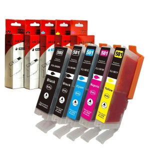 Set 5 cartuse cerneala compatibile PGI-580XXL CLI-581XXL, 80 ml, 2xnegru + albastru + galben + magenta