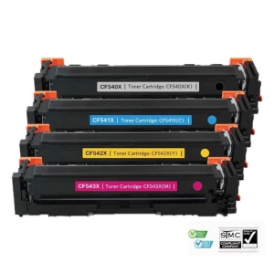 Set 4 cartuse toner compatibile 203X CF540X CF541X CF542X CF543X BCYM 10700 pagini