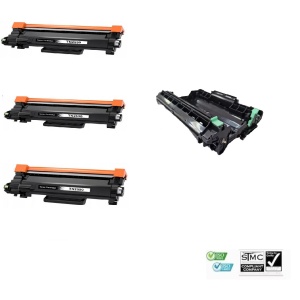 Set 1 drum unit compatibil DR2590 DR-2590, 15000 pagini + 3 cartuse toner compatibile TN-2590 TN2590, 1200 pagini fiecare