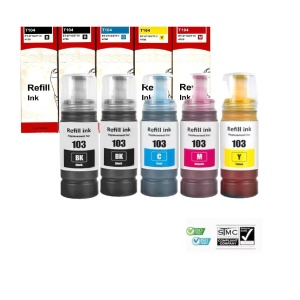 Set 5 flacoane cerneala compatibile ET-101 ET-102 ET-103 ET-104 ET-105 ET-106, 2xblack cyan yellow magenta, 350 ml