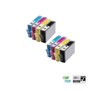 Set 8 cartuse cerneala compatibile HP 655 negru albastru galben magenta, 128 ml