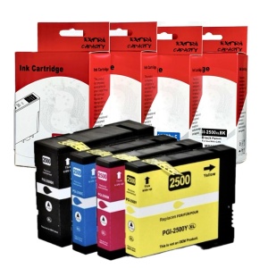 Set 4 cartuse de cerneala compatibile PGI-2500XL PGI2500XL, negru, cyan, galben, magenta, 130 ml