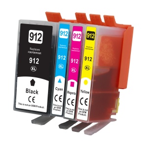 Set 4 cartuse cerneala compatibile 912XL, 30ml - negru, 10.5ml - cyan/galben/magenta