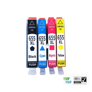 Set 4 cartuse cerneala compatibile HP 655 negru albastru galben magenta, 64 ml