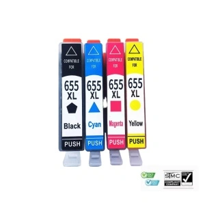 Set 4 cartuse cerneala compatibile HP 655 negru albastru galben magenta, 64 ml, pentru DeskJet Ink Advantage 3525, 4615, 4625, 5000, 5500, 5520, 5525, 6520, 6525