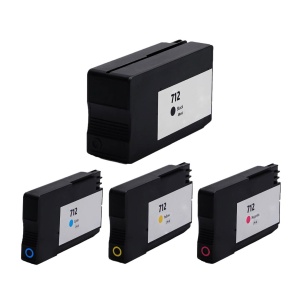 Set 4 cartuse cerneala compatibile HP 712, negru cyan galben magenta, 167 ml