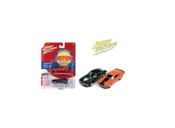 1/64 (jlpk017) baldwin motion 2-pack:1x 1969 chevrolet camaro zlx, hugger orange with black hood stripe & rear stripe 1x 1973...