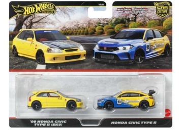 1/64 1999 honda civic type r (ek9) & honda civic type r *premium 2-pack*, yellow/blue