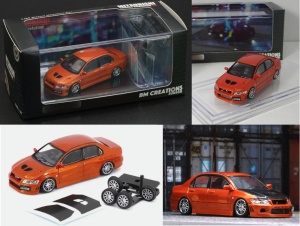 BM Creations 1/64 2001 mitsubishi lancer evolution vii lhd, custom orange with black hood