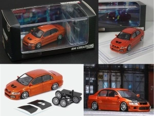 BM Creations 1/64 2001 mitsubishi lancer evolution vii lhd, custom orange with black hood
