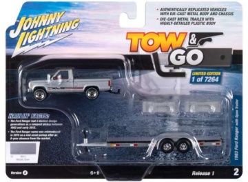 1/64 1983 ford ranger with open trailer *tow & go*, metallic silver