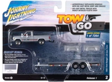1/64 1983 ford ranger with open trailer *tow & go*, metallic silver