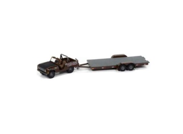 1/64 1966 ford bronco with open trailer & tires (king of the hammers), brown
