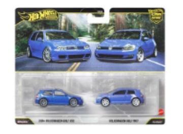 1/64 2004 volkswagen golf r32 (nt) & volkswagen golf mk7 (cf) *premium 2-pack*, blue