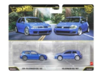 1/64 2004 volkswagen golf r32 (nt) & volkswagen golf mk7 (cf) *premium 2-pack*, blue