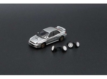 1/64 2001 subaru impreza wrx lhd with extra wheels, silver