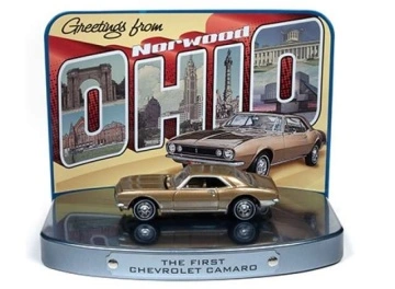 1/64 (dr012) greetings from norwood birth place of the camaro with 1967 chevy camaro, gold