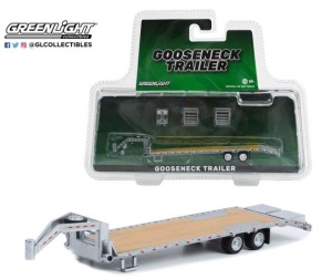 GreenLight 1/64 gooseneck trailer, primer grey with red and white conspicuity stripes
